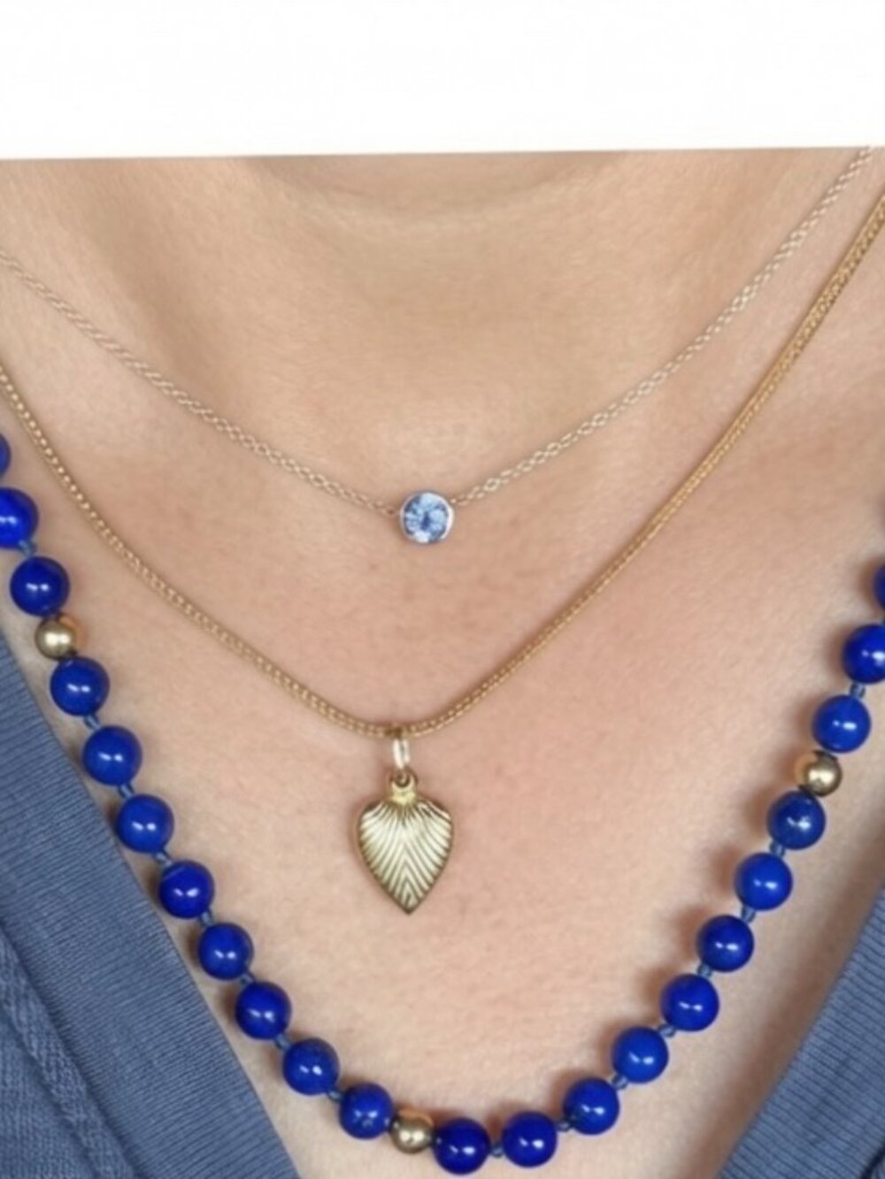 14K Yellow Gold Necklace with Blue Purple Stone 2.73g